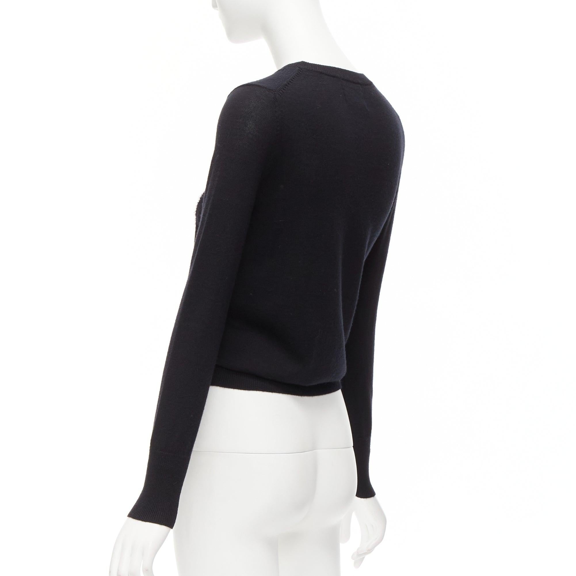 MARKUS LUPFER black merino wool blend tinsel bow corset intarsia sweater XS For Sale 2