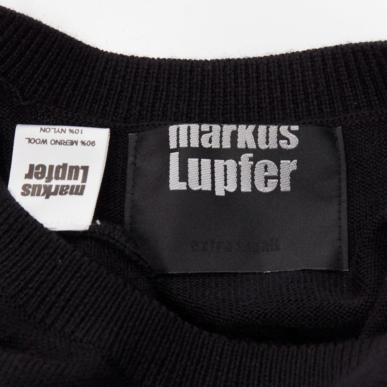 MARKUS LUPFER Schwarzer Pullover aus Merinowolle Mischung mit Zinnbogenkorsett und Intarsien in Intarsien XS im Angebot 4