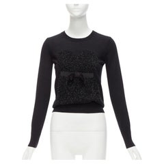 MARKUS LUPFER black merino wool blend tinsel bow corset intarsia sweater XS