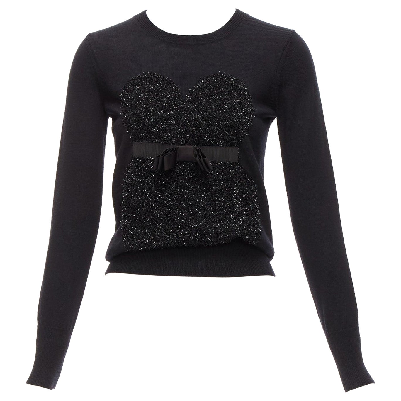 MARKUS LUPFER jersey negro de lana merina mezcla de oropel lazo corsé intarsia XS