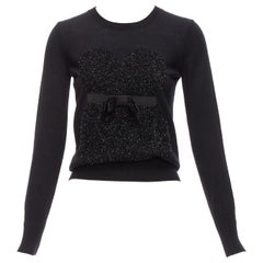 MARKUS LUPFER jersey negro de lana merina mezcla de oropel lazo corsé intarsia XS