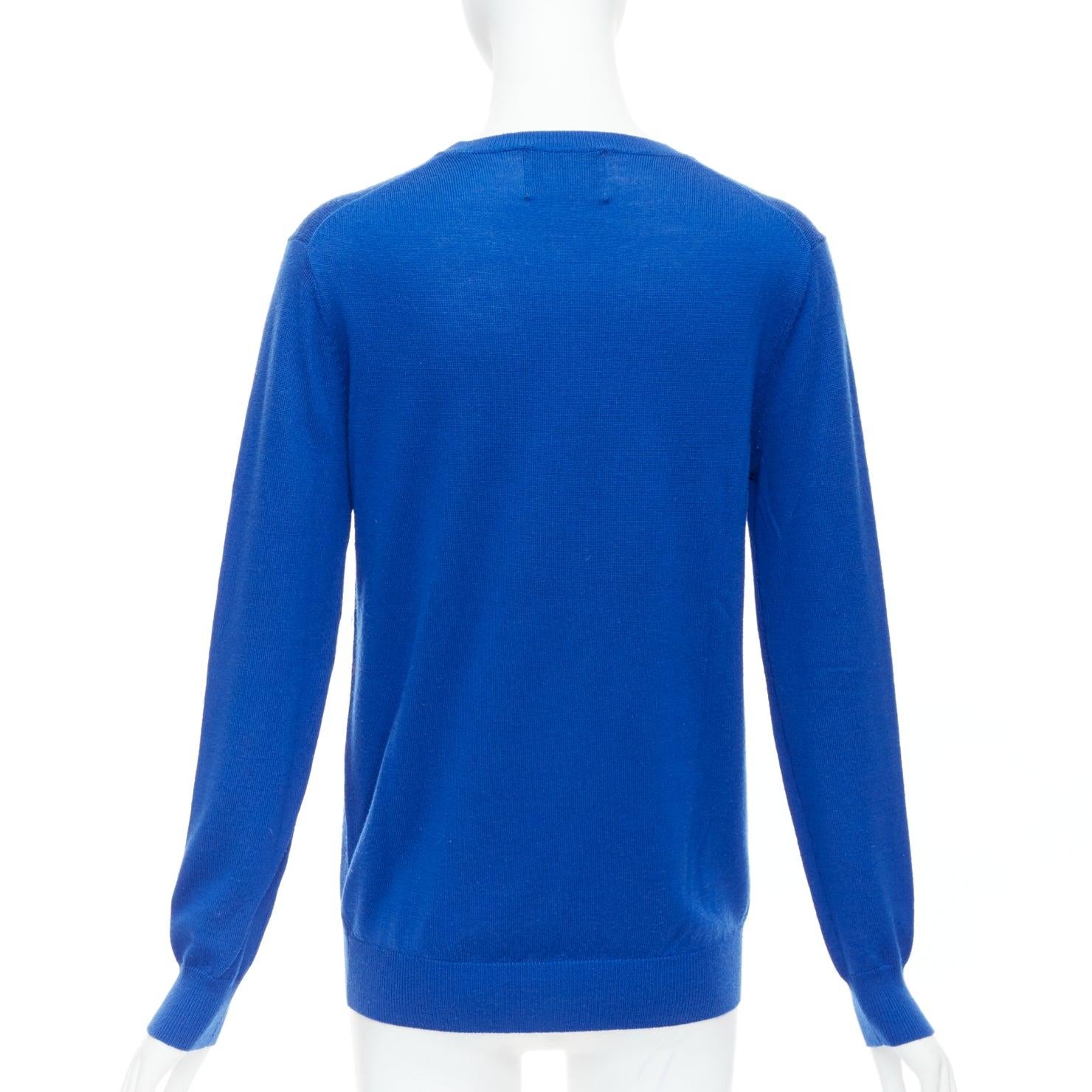 Women's MARKUS LUPFER blue merino wool yellow sequin lip sweater S For Sale