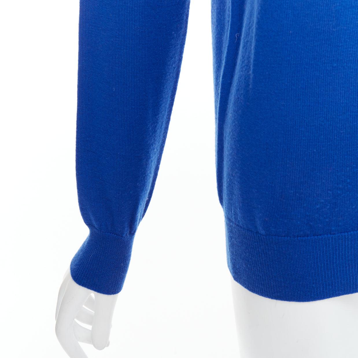 MARKUS LUPFER blue merino wool yellow sequin lip sweater S For Sale 2