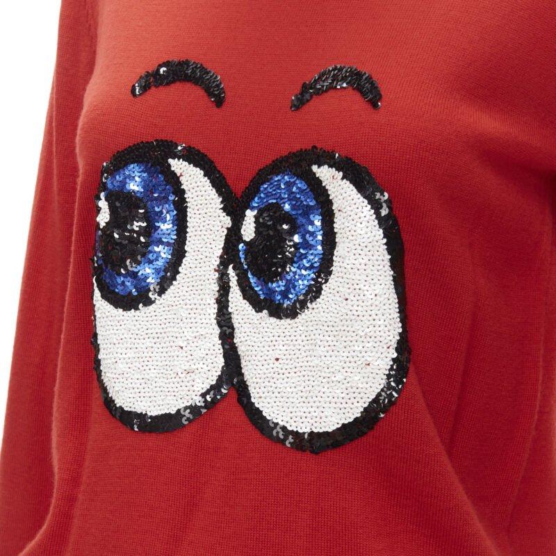 MARKUS LUPFER comic eyes sequins red pullover sweater XS
Reference: ANWU/A00714
Brand: Markus Lupfer
Material: Feels like wool
Color: Red
Pattern: Solid

CONDITION:
Condition: Excellent, this item was pre-owned and is in excellent condition.