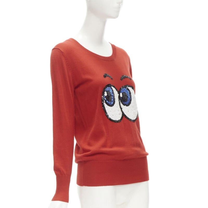 Rouge Pull pull à sequins rouge « MARKUS LUPFER » avec yeux dessinés, taille XS en vente