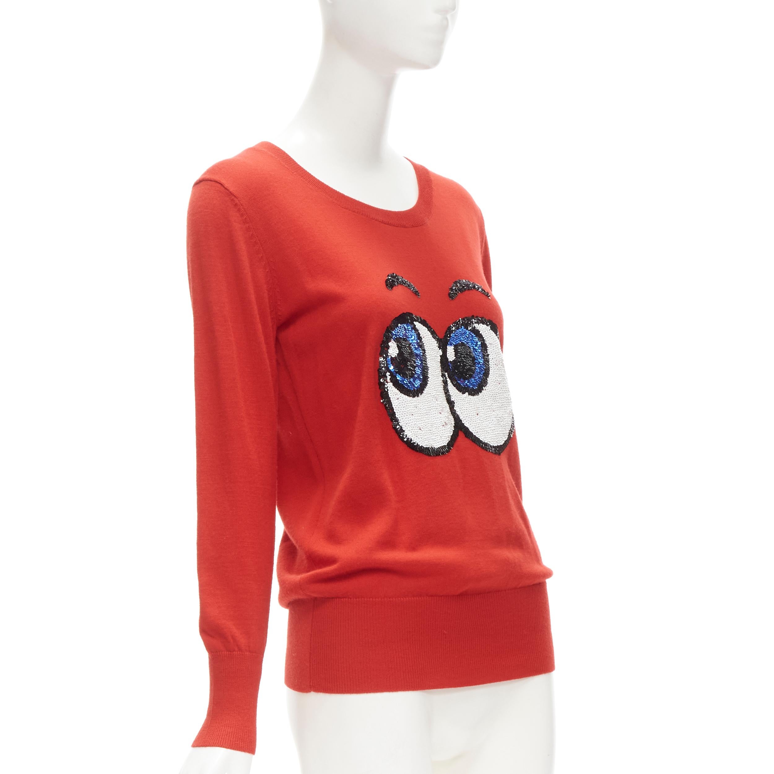 MARKUS LUPFER Pullover mit roten Paillettenbesatz und Comic-Augen XS (Rot) im Angebot