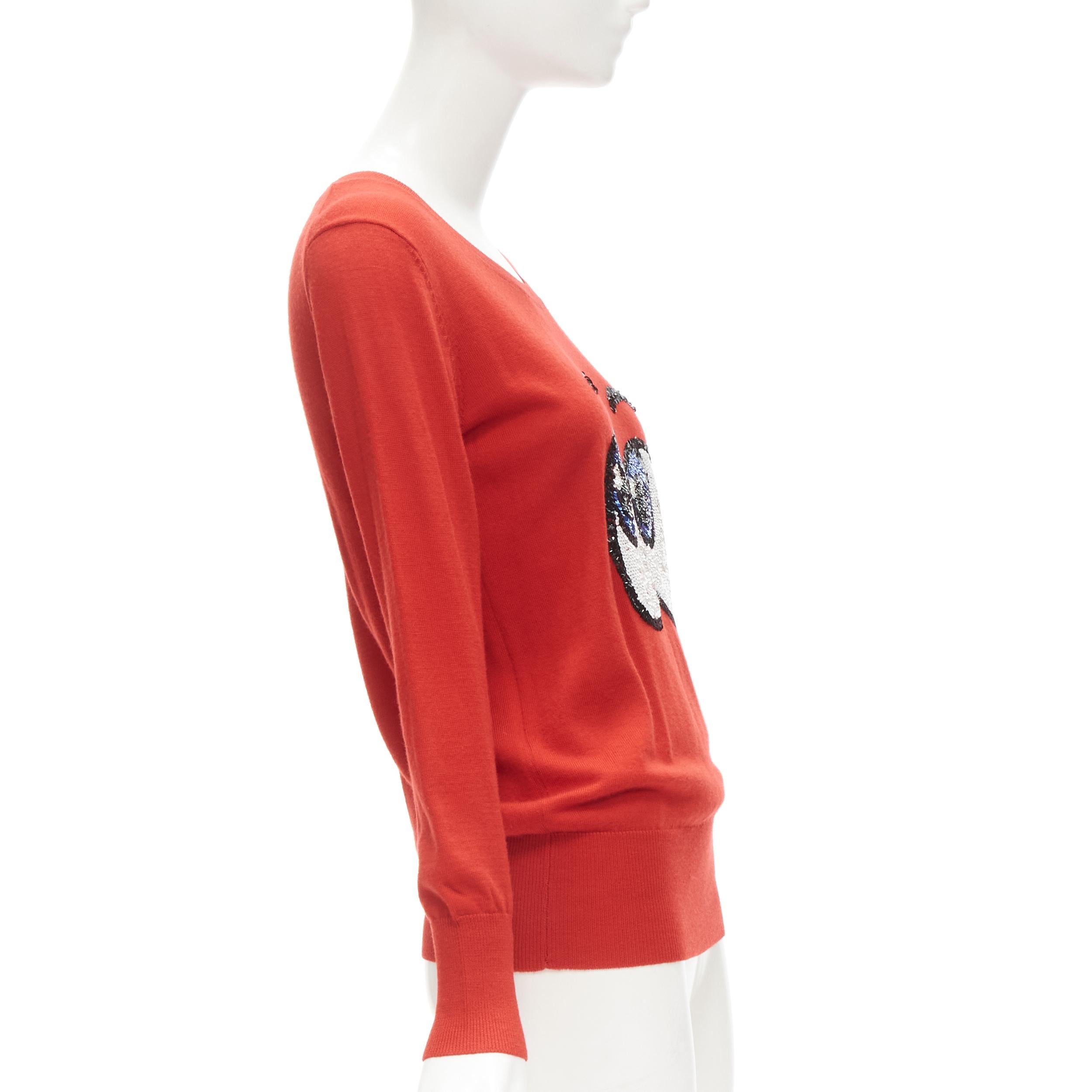 MARKUS LUPFER comic eyes sequins red pullover sweater XS In Excellent Condition For Sale In Hong Kong, NT