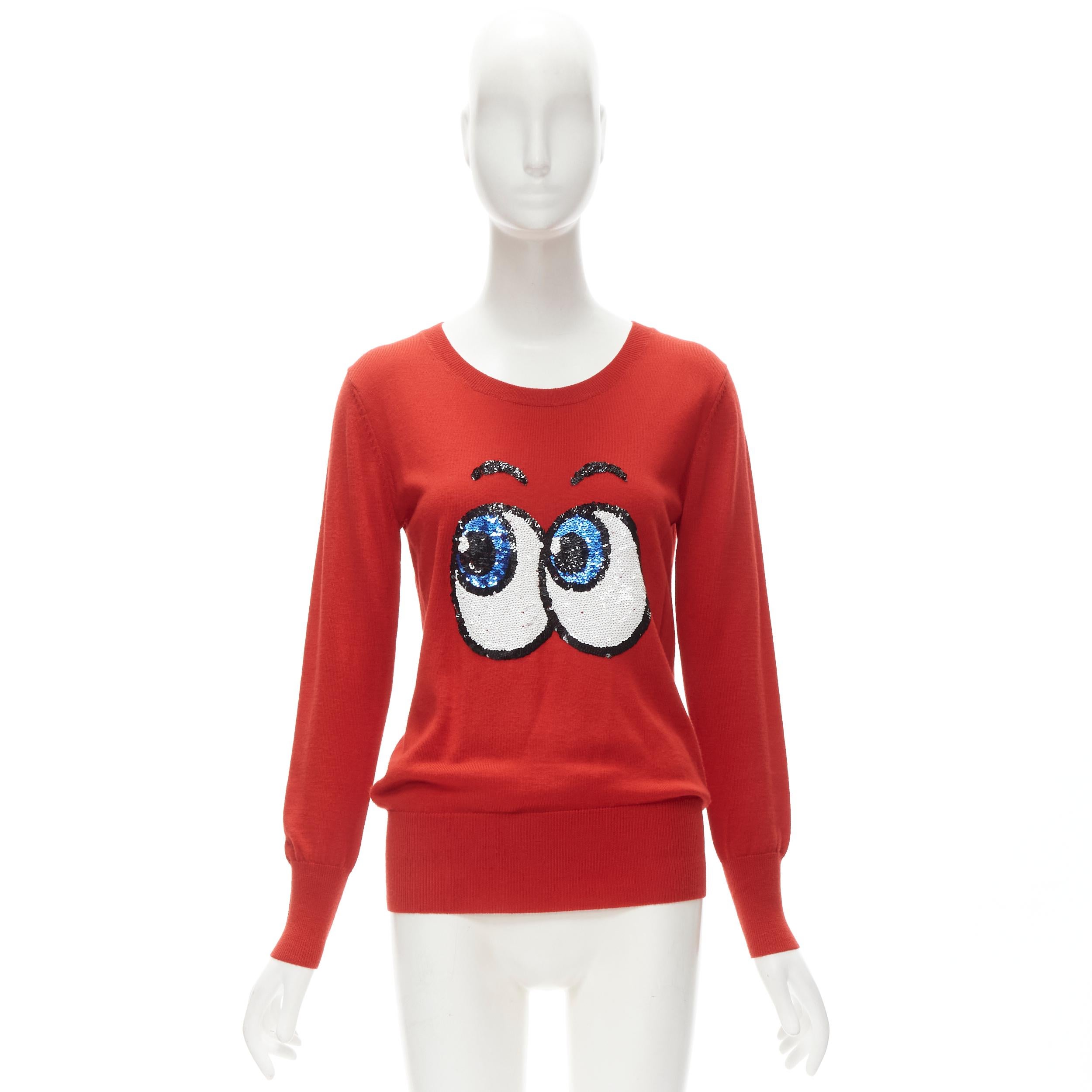 MARKUS LUPFER comic eyes sequins red pullover sweater XS For Sale 4