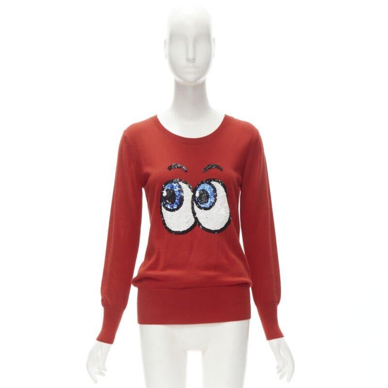 MARKUS LUPFER comic eyes sequins red pullover sweater XS 5