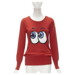 MARKUS LUPFER comic eyes sequins red pullover sweater XS