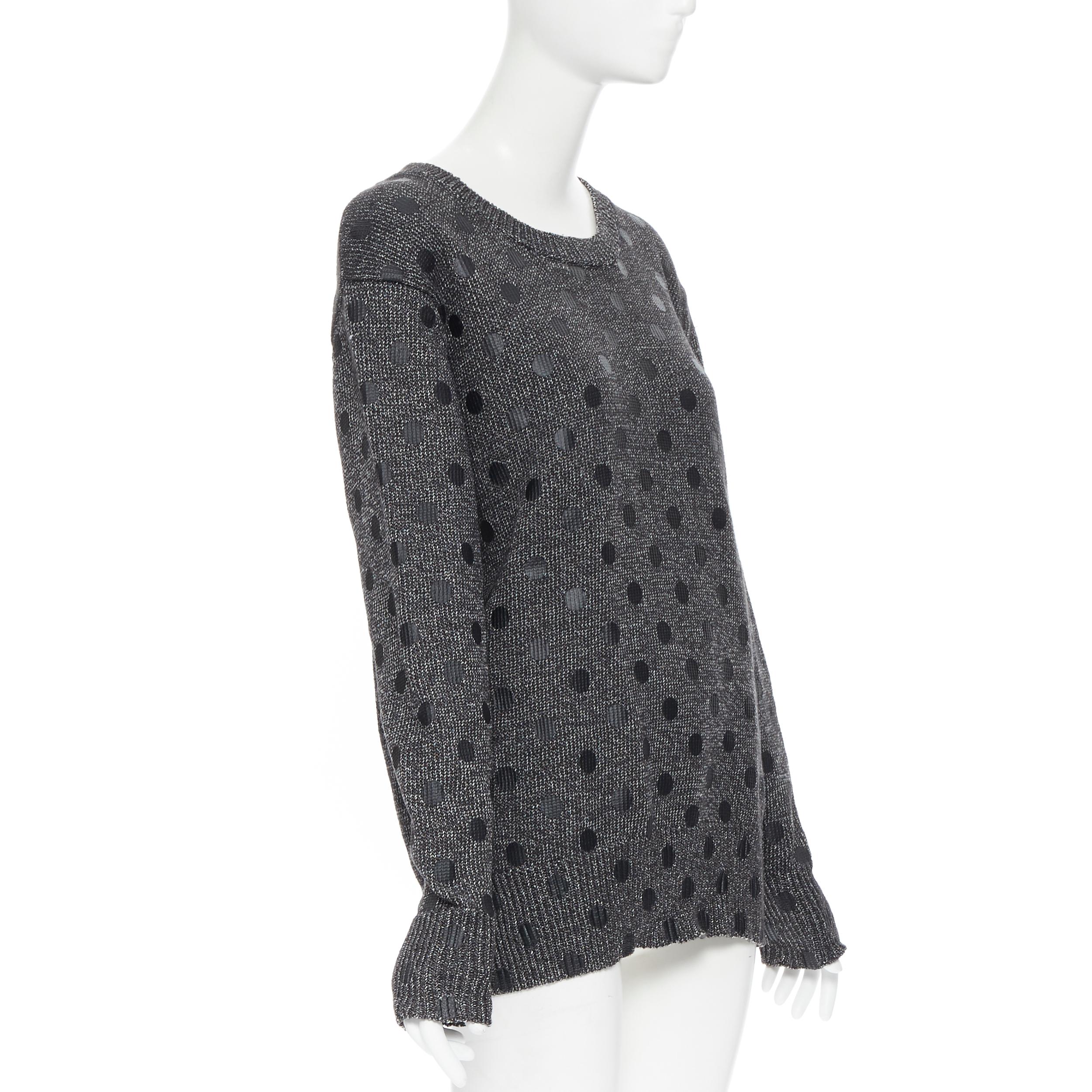 Black MARKUS LUPFER cotton blend knit grey polka dot printed oversized sweater L For Sale