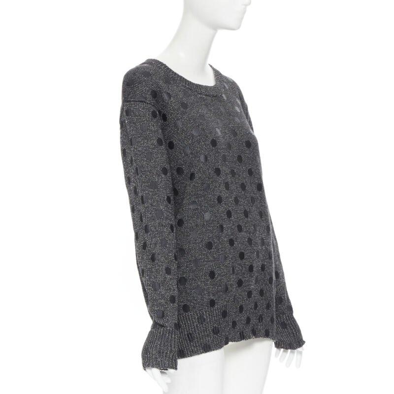 Noir MARKUS LUPFER pull surdimensionné en tricot de coton mélangé gris à pois imprimés L en vente