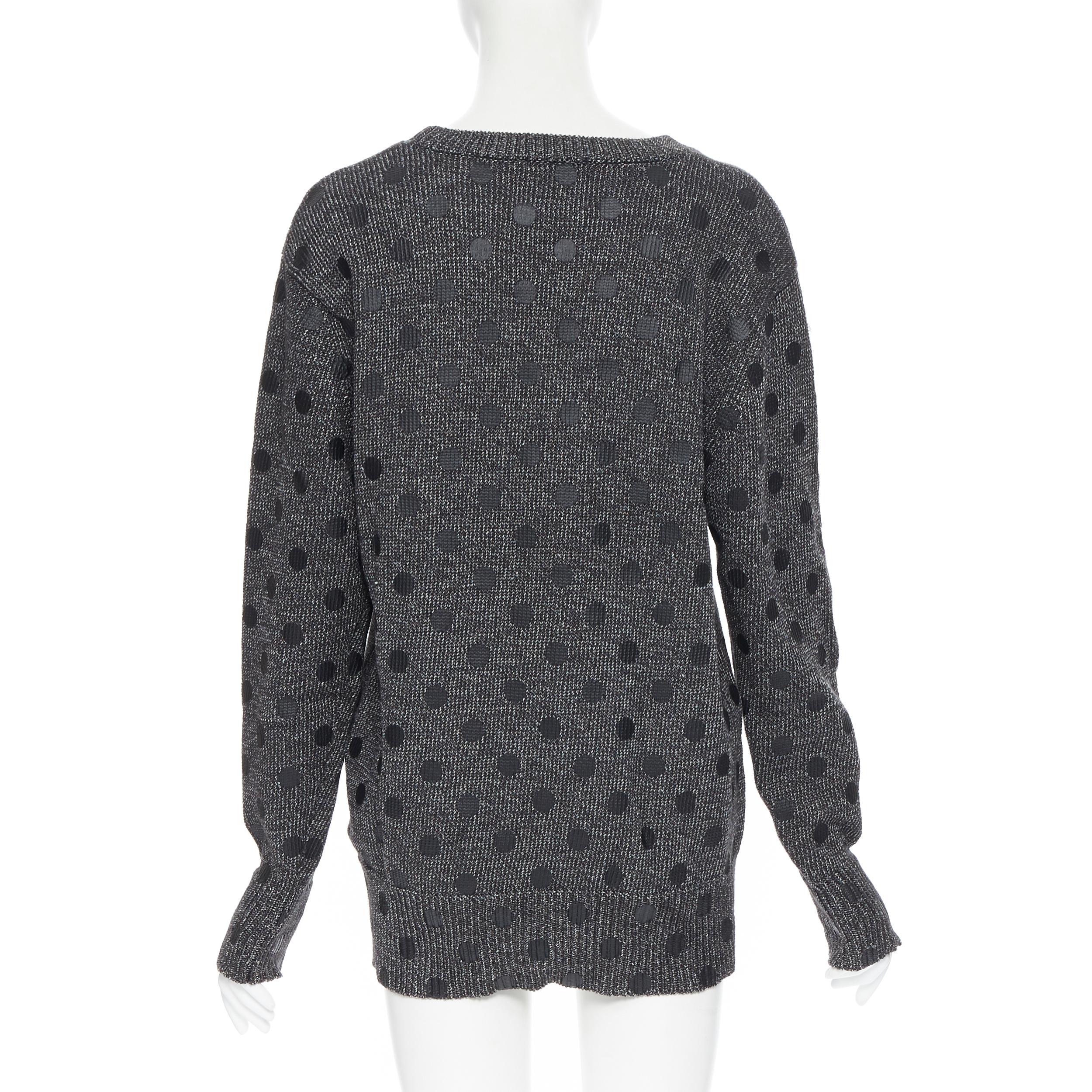 Women's MARKUS LUPFER cotton blend knit grey polka dot printed oversized sweater L For Sale