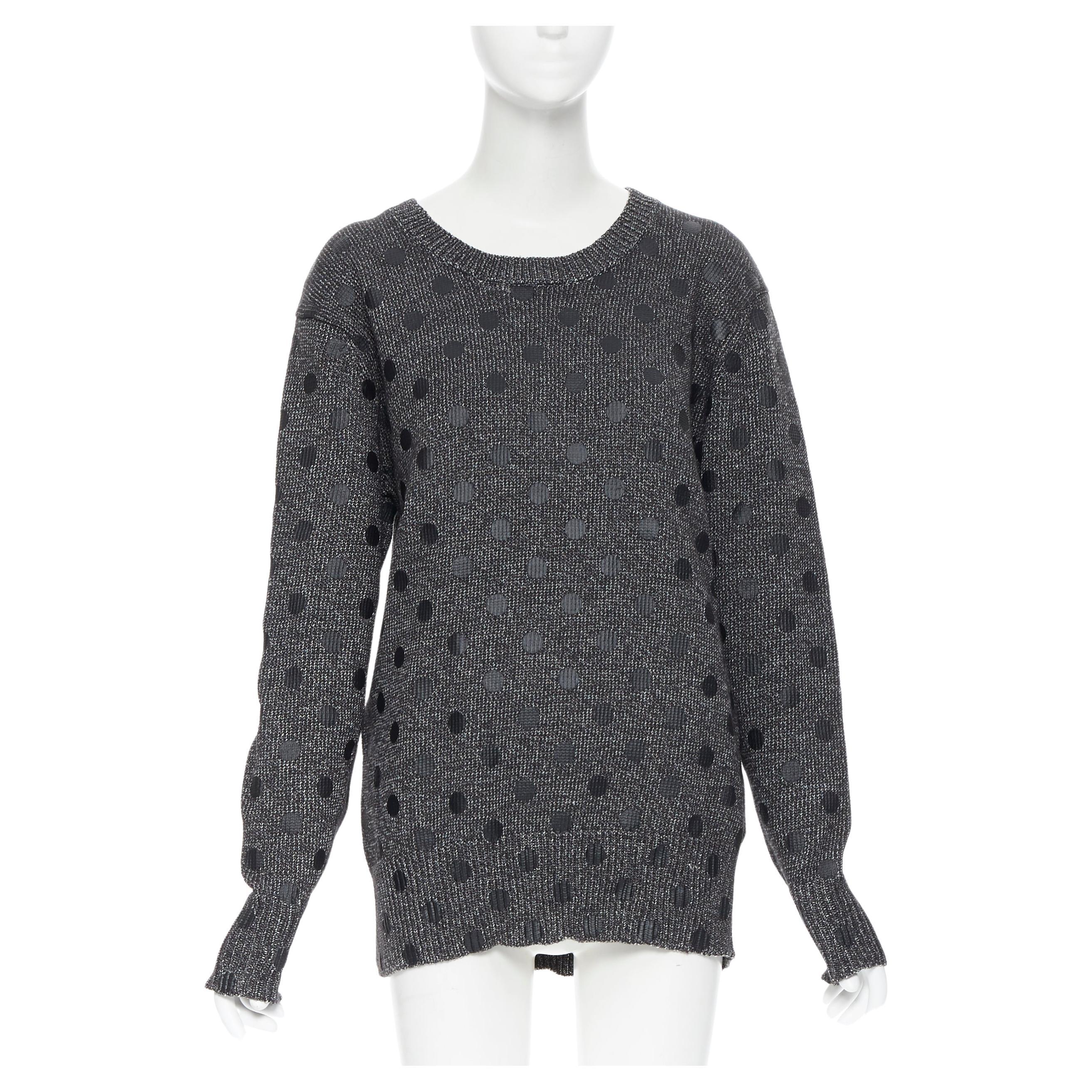 MARKUS LUPFER cotton blend knit grey polka dot printed oversized sweater L For Sale