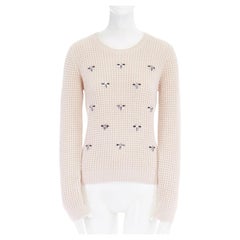 MARKUS LUPFER crystal jewel embellished pink waffle knit alpaca blend sweater XS