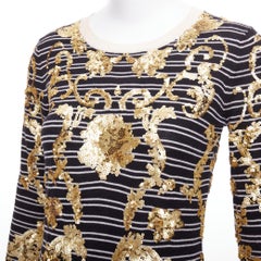 MARKUS LUPFER gold sequins black 100% merino wool striped sweater dress S