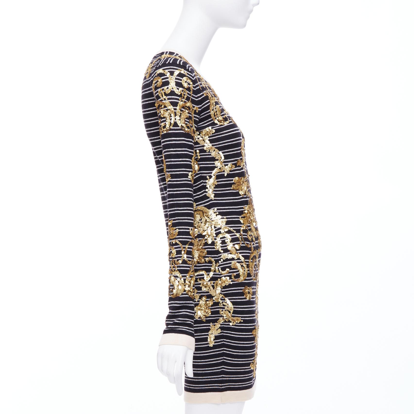 MARKUS LUPFER gold sequins black 100% merino wool striped sweater dress S In Excellent Condition For Sale In Hong Kong, NT