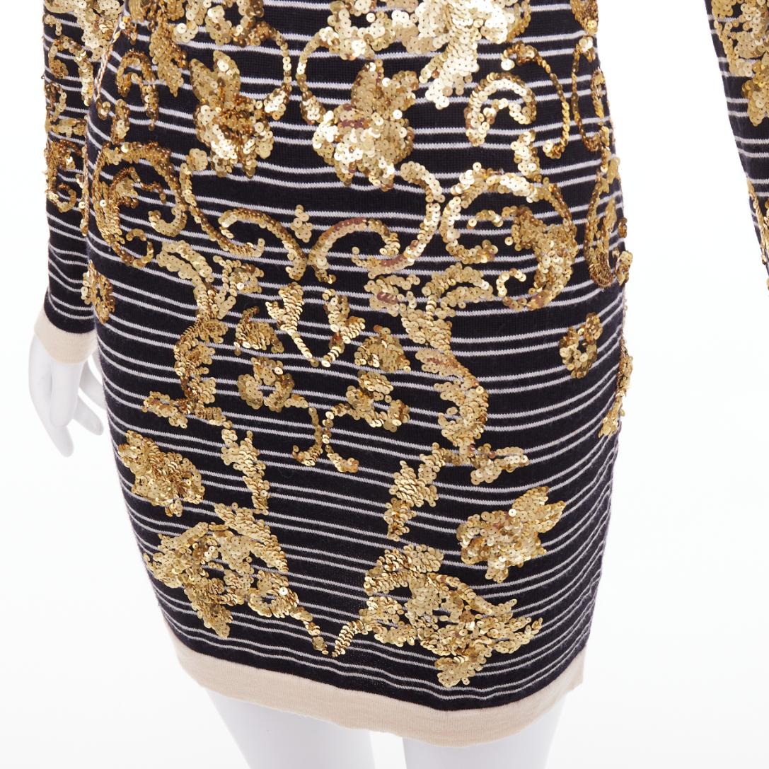 MARKUS LUPFER gold sequins black 100% merino wool striped sweater dress S For Sale 2