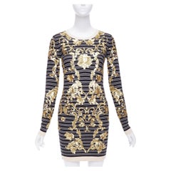 MARKUS LUPFER gold sequins black 100% merino wool striped sweater dress S