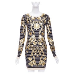 MARKUS LUPFER gold sequins black 100% merino wool striped sweater dress S