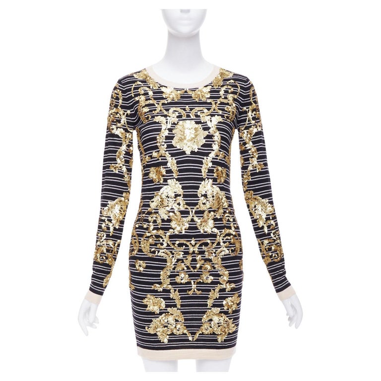 MARKUS LUPFER gold sequins black 100% merino wool striped sweater dress S For Sale at 1stDibs MARKUS LUPFER gold sequins black 100% merino wool striped sweater dress S For Sale at 1stDibs