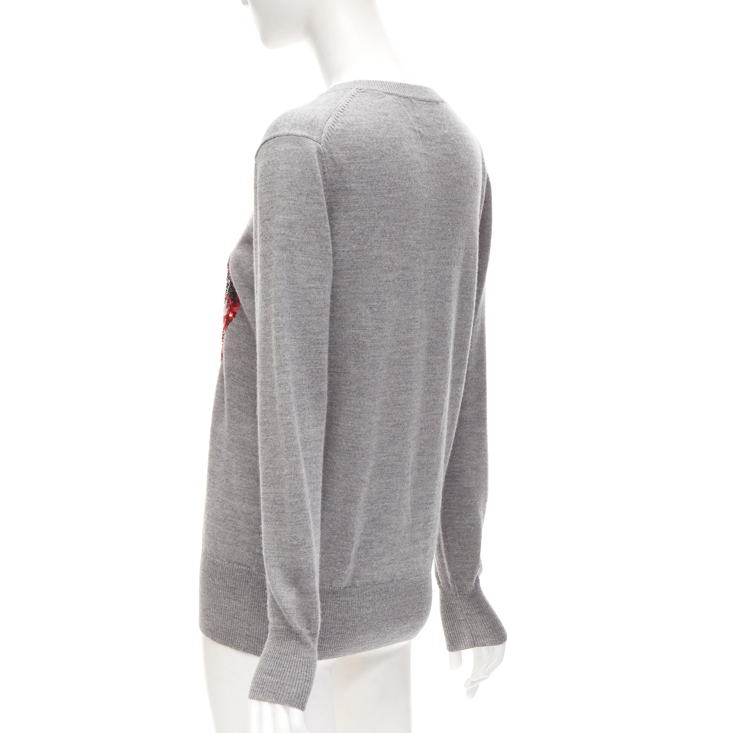 Gray MARKUS LUPFER grey knit red lips sequins sweater S For Sale