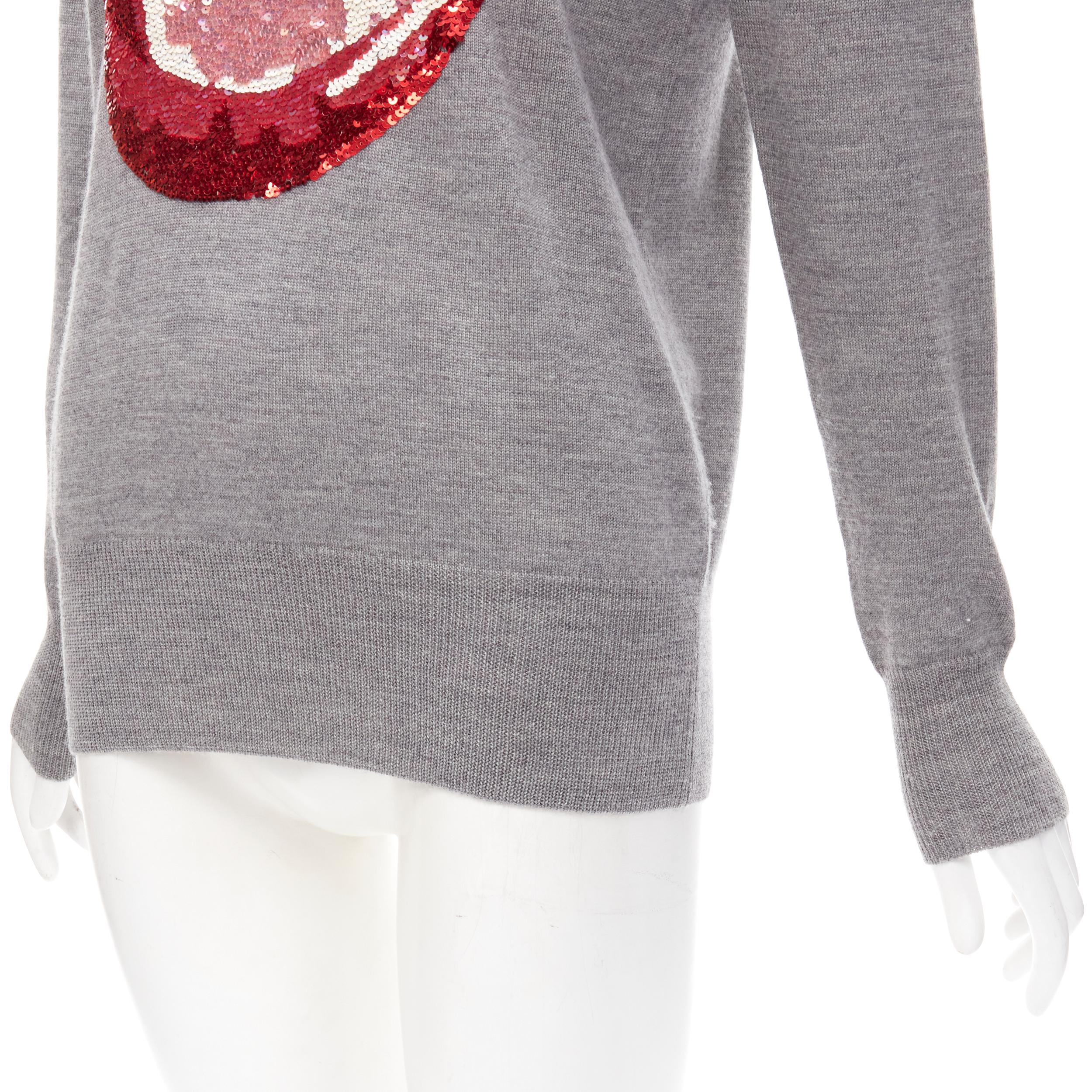 MARKUS LUPFER grey knit red lips sequins sweater S In Excellent Condition For Sale In Hong Kong, NT