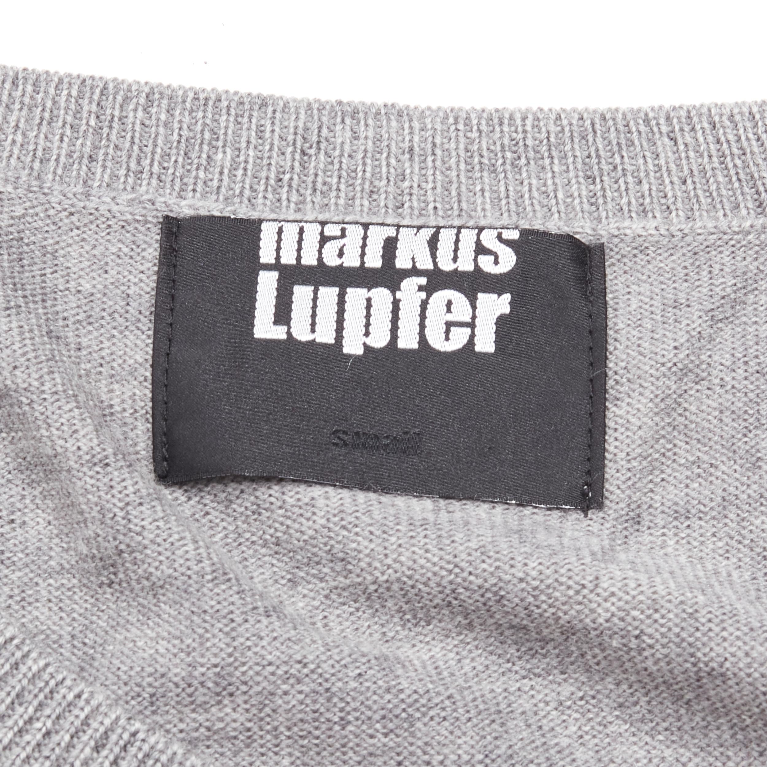 MARKUS LUPFER grey knit red lips sequins sweater S For Sale 1