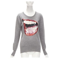 MARKUS LUPFER grey knit red lips sequins sweater S
