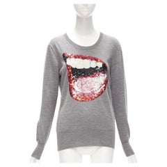 MARKUS LUPFER grey knit red lips sequins sweater S