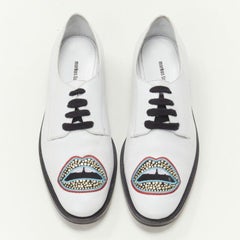 MARKUS LUPFER Signature studded embroidered lips white leather brogue EU36