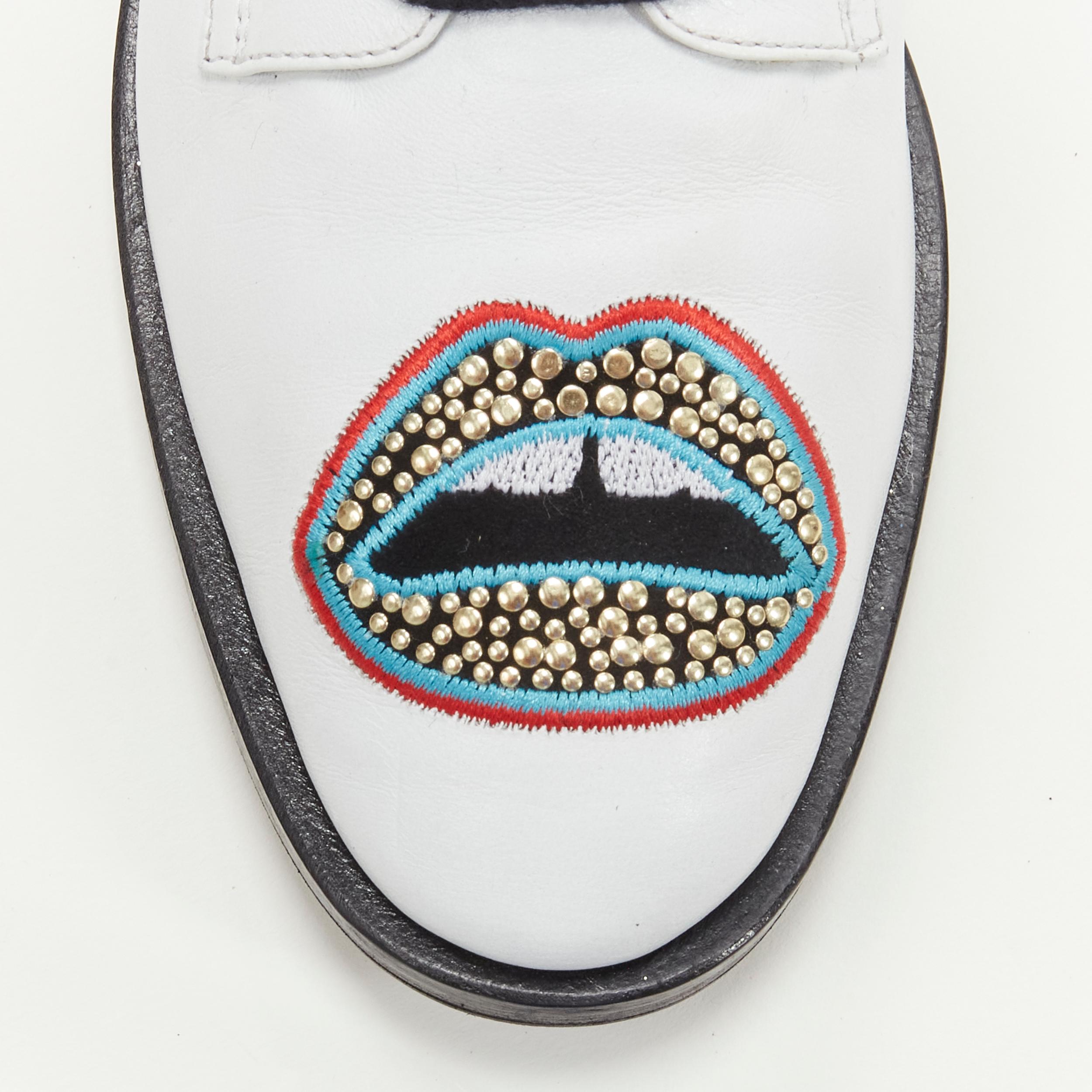 MARKUS LUPFER Signature studded embroidered lips white leather brogue EU36 For Sale 3