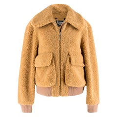 Used Markus Lupfer Tan Faux-Shearling Bomber Jacket SIZE US 6