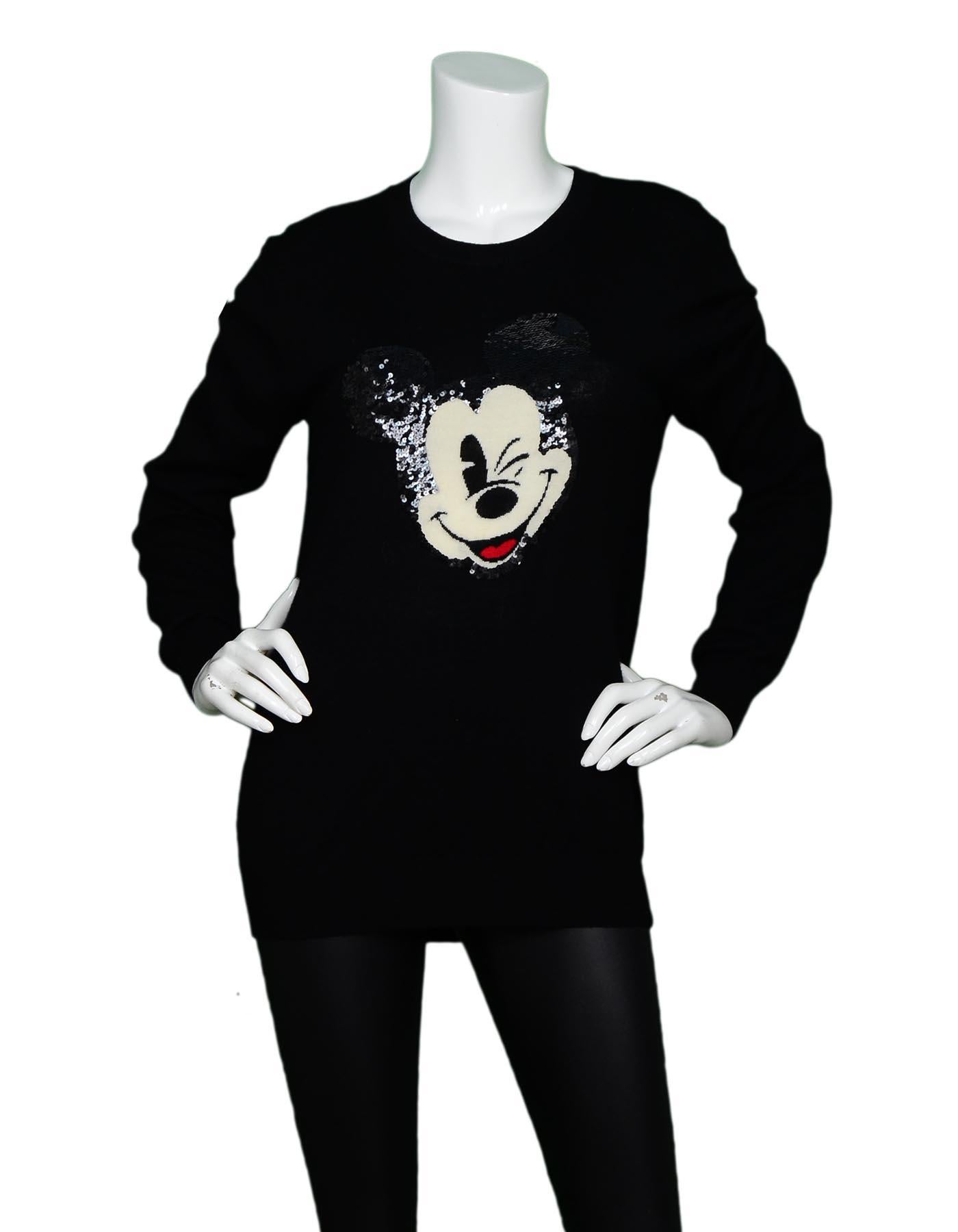 Markus Lupfer Wool Longsleeve Sequin Mickey Sweater Sz M

Made In:  China
Color: Back
Materials: 100% merino wool
Opening/Closure: Pull over
Overall Condition: Excellent pre-owned condition 
Measurements: 
Shoulder To Shoulder:   17