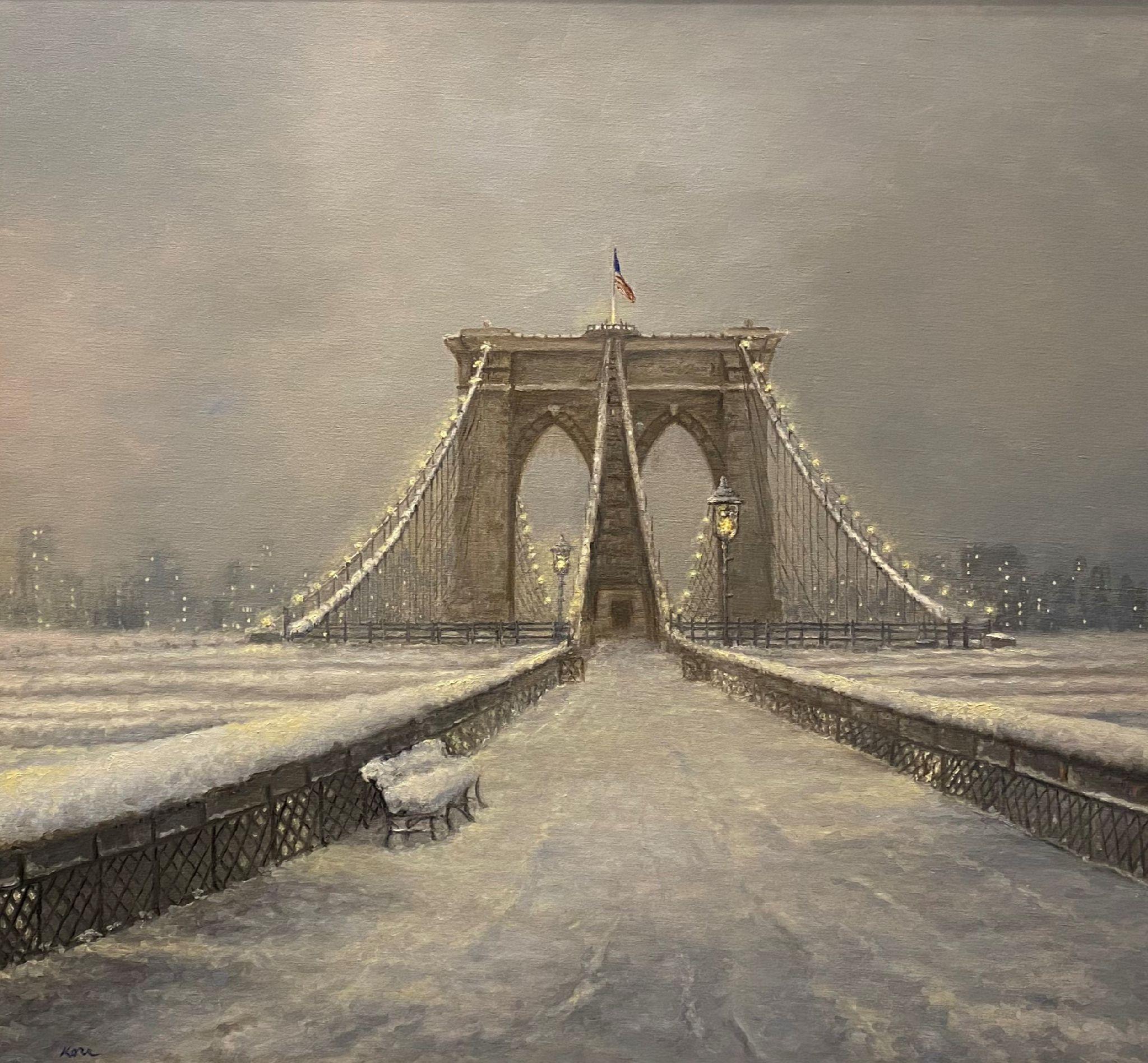 Marla Korr Figurative Painting - Brooklyn Bridge in Snow