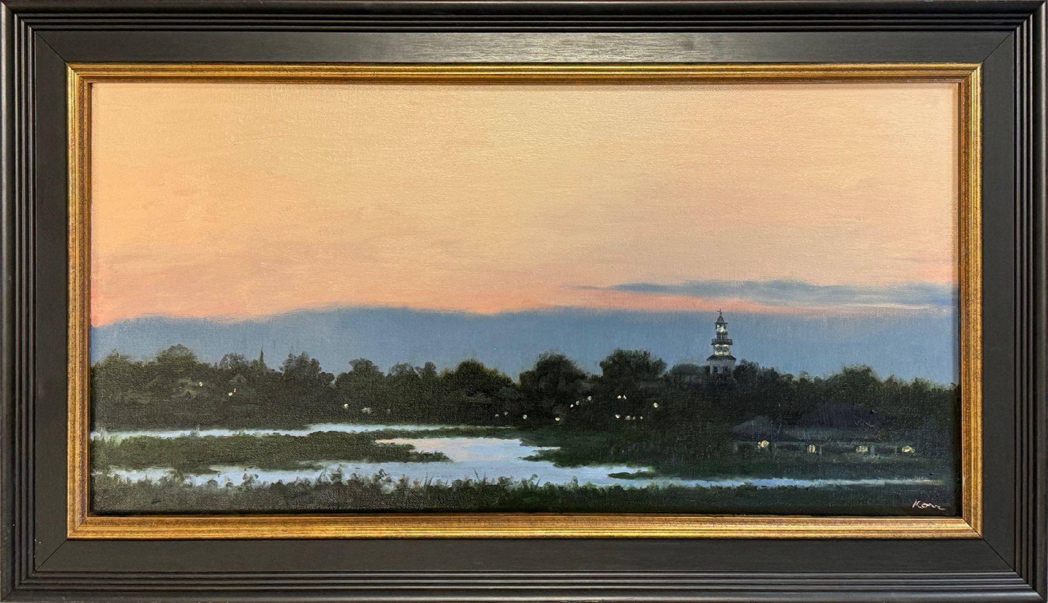 Dusk, View of Town from the Creeks - Painting by Marla Korr