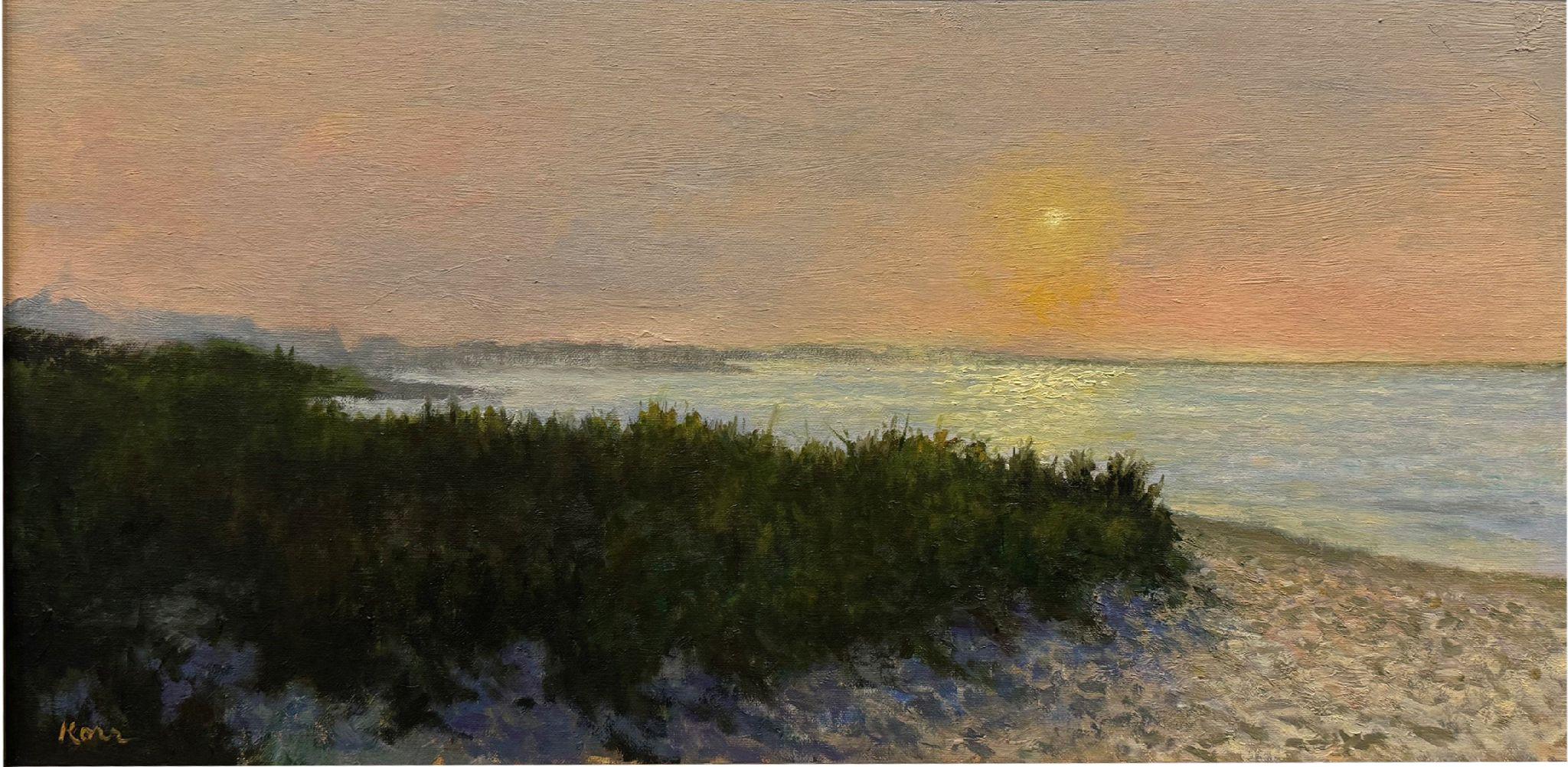 Landscape Painting di Marla Korr - Tramonto sulla spiaggia di Steps