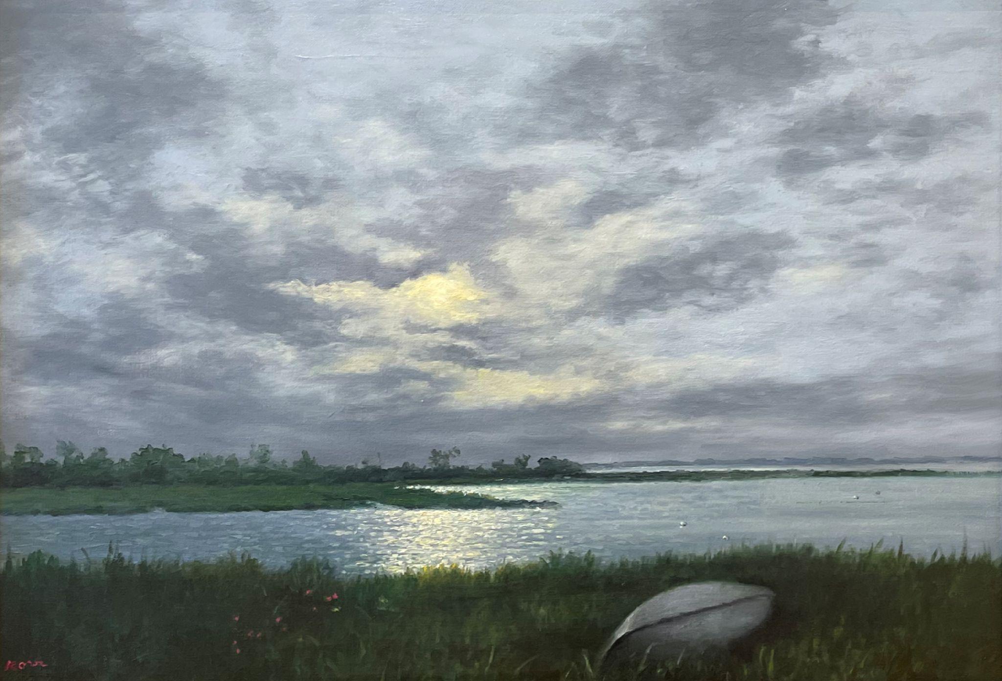 Marla Korr Landscape Painting – Sonnenuntergang durch Wolken