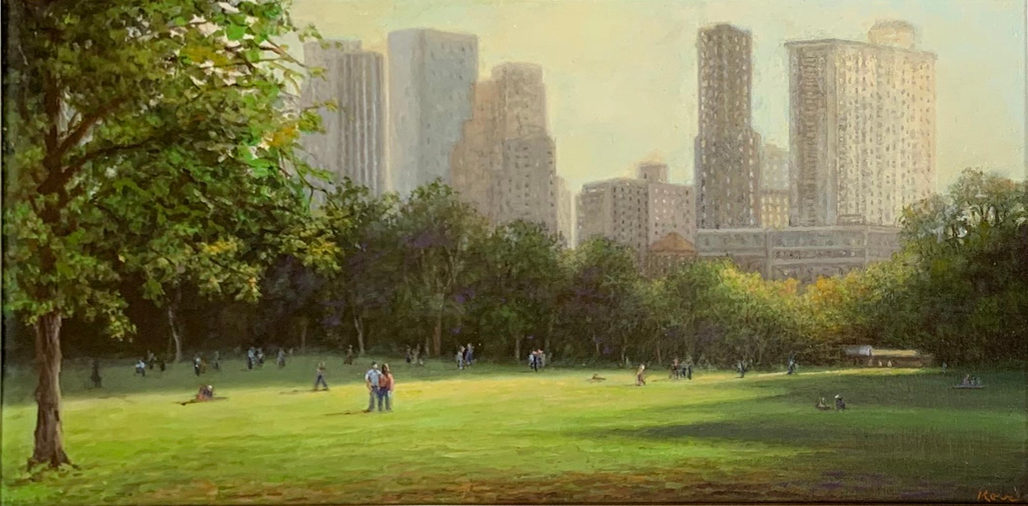 Landscape Painting Marla Korr - Le pré aux moutons (Central Park)