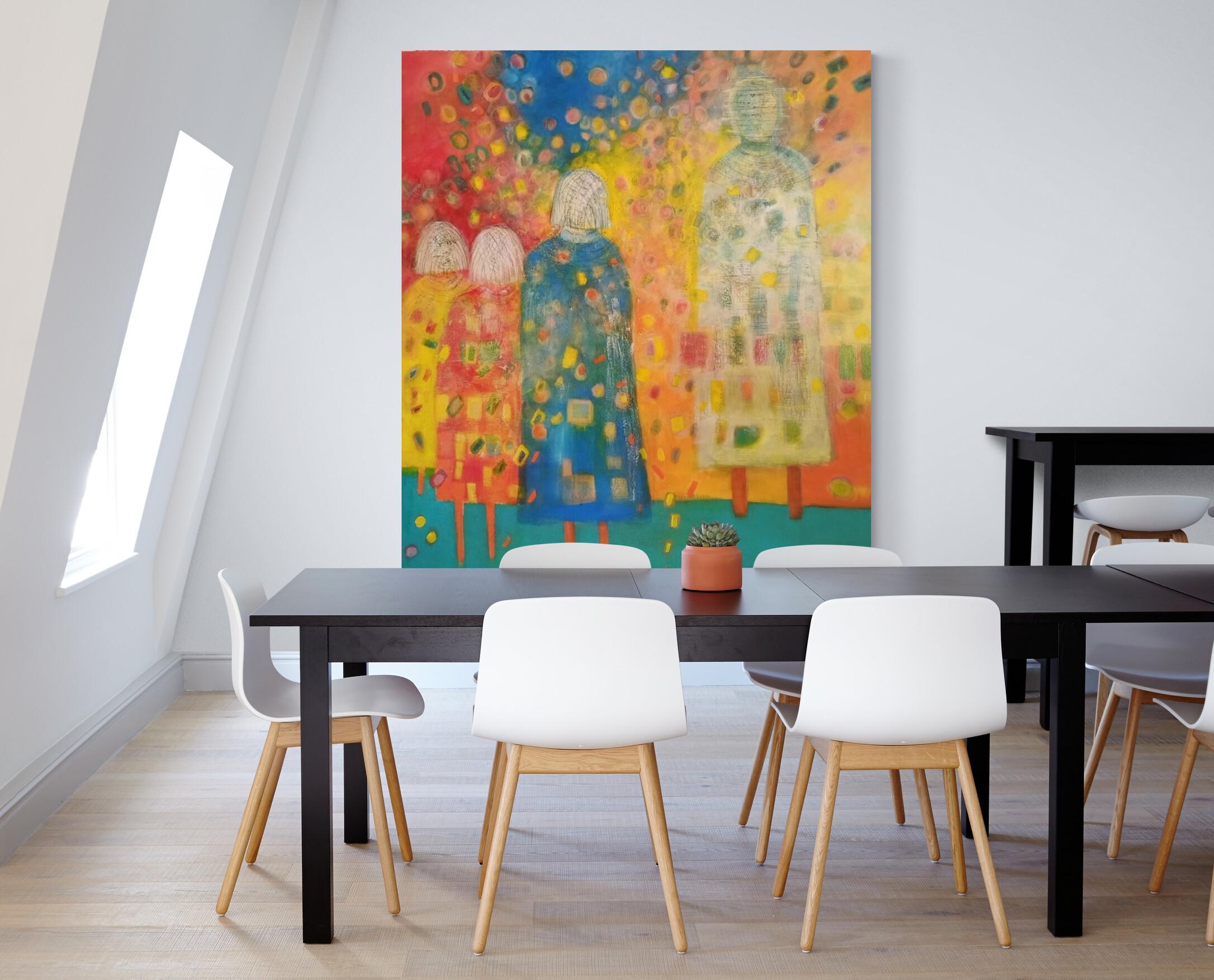 Pittura ad olio figurativa astratta colorata di grandi dimensioni 