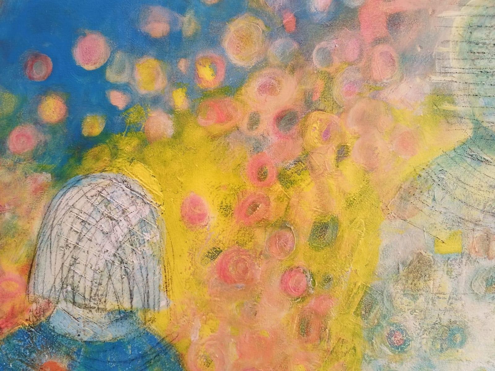 Pittura ad olio figurativa astratta colorata di grandi dimensioni 