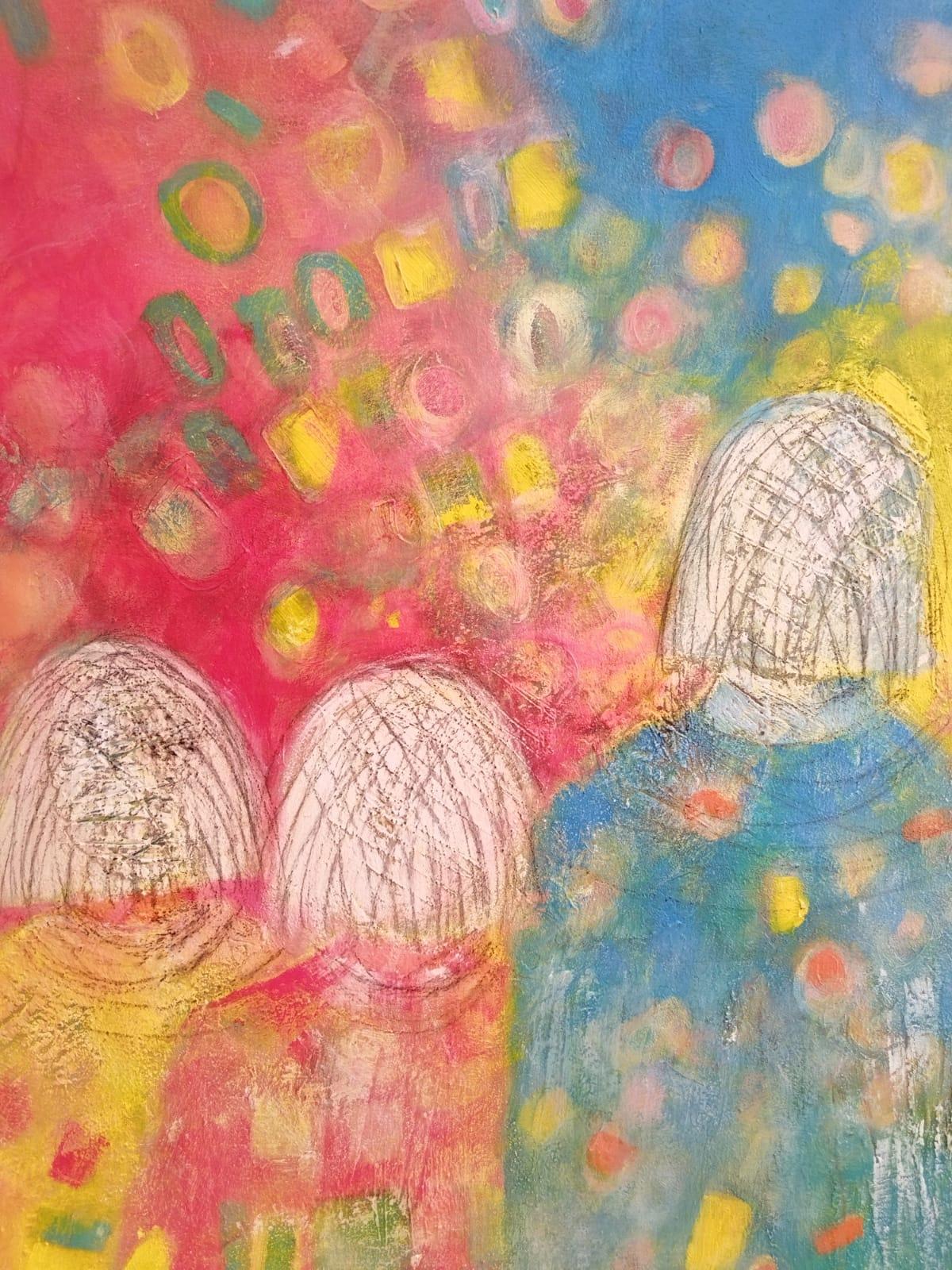 Pittura ad olio figurativa astratta colorata di grandi dimensioni 