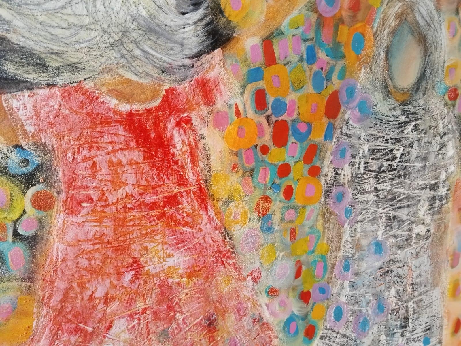 Grande pittura ad olio figurativa astratta e colorata 