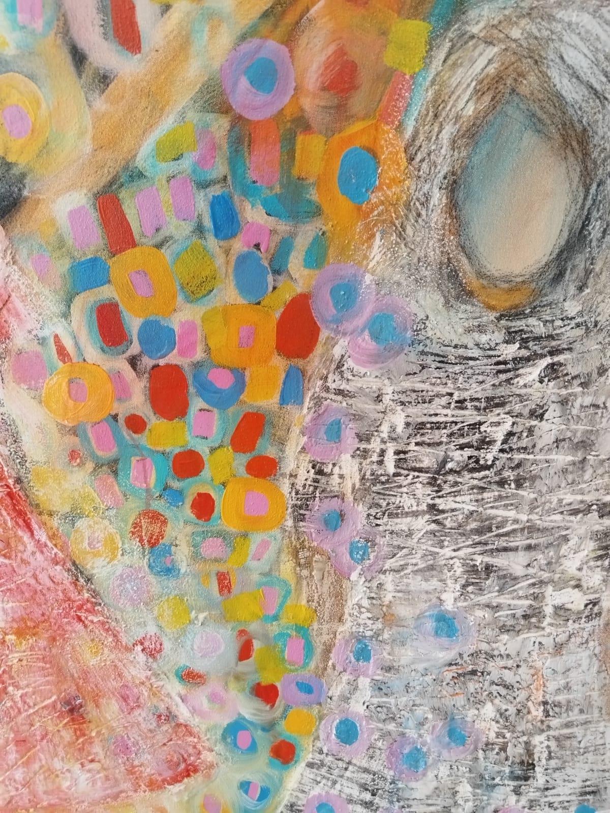 Un dipinto a olio di grandi dimensioni, unico, vibrante e colorato su tela tesa, pronto da appendere. Cornice su richiesta.