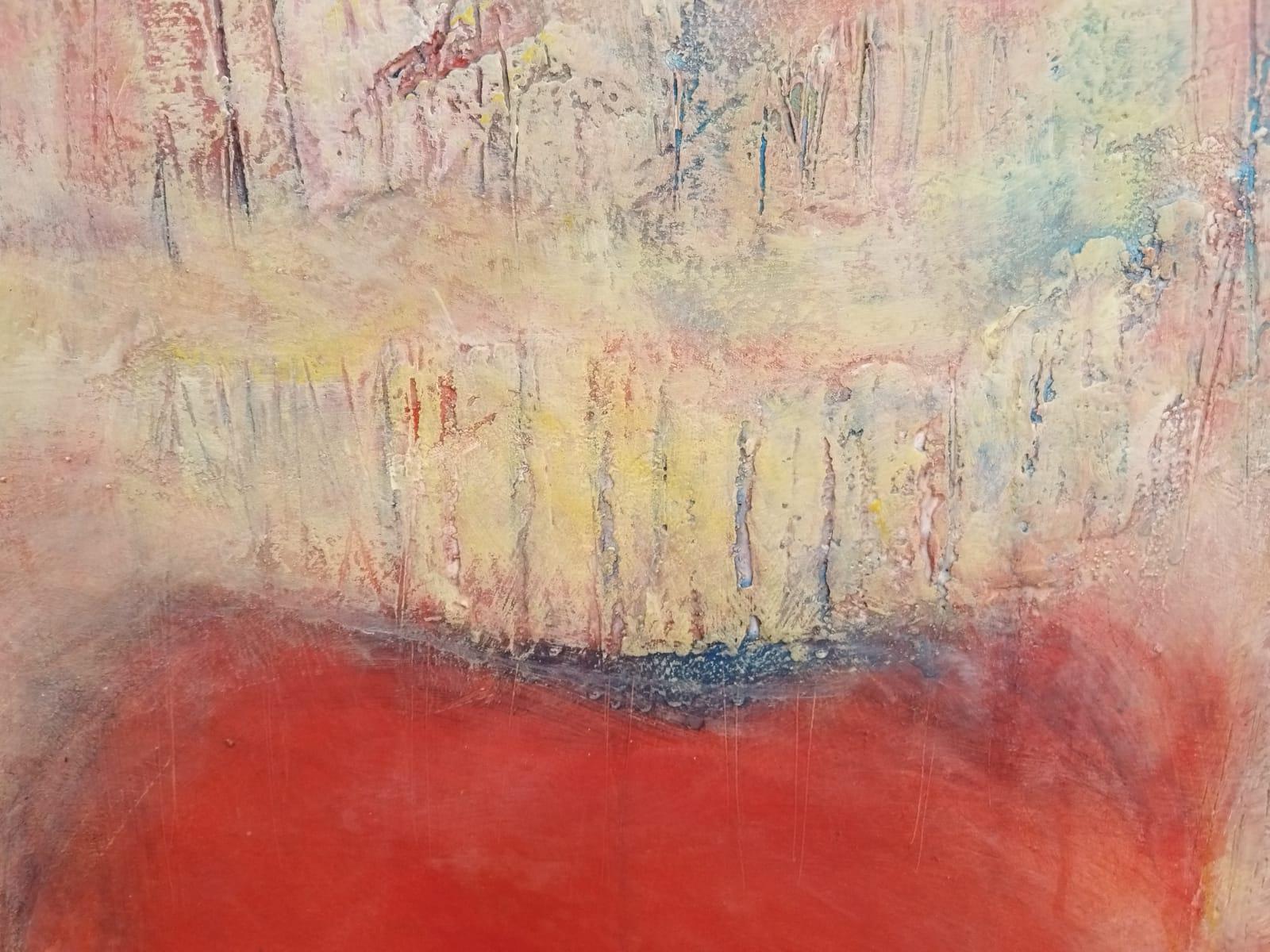 Large Red Abstract Textured Oil Painting 