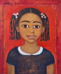 Una chica - Siglo XXI, Pintura figurativa al óleo, Rojo