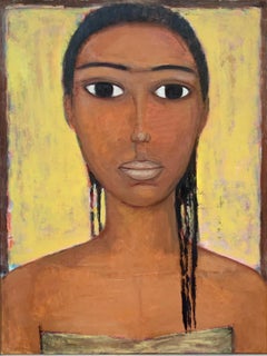 Retrato de Kenia - Afroamericana, Pintura figurativa al óleo, Retrato femenino