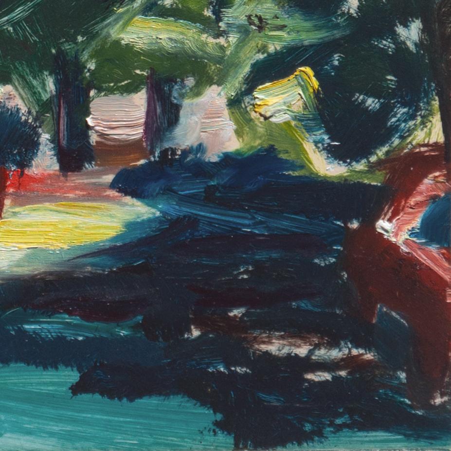 Webb Ranch, Menlo Park, Californie du Nord, femme artiste post-impressionniste - Noir Landscape Painting par Marlene Anderson