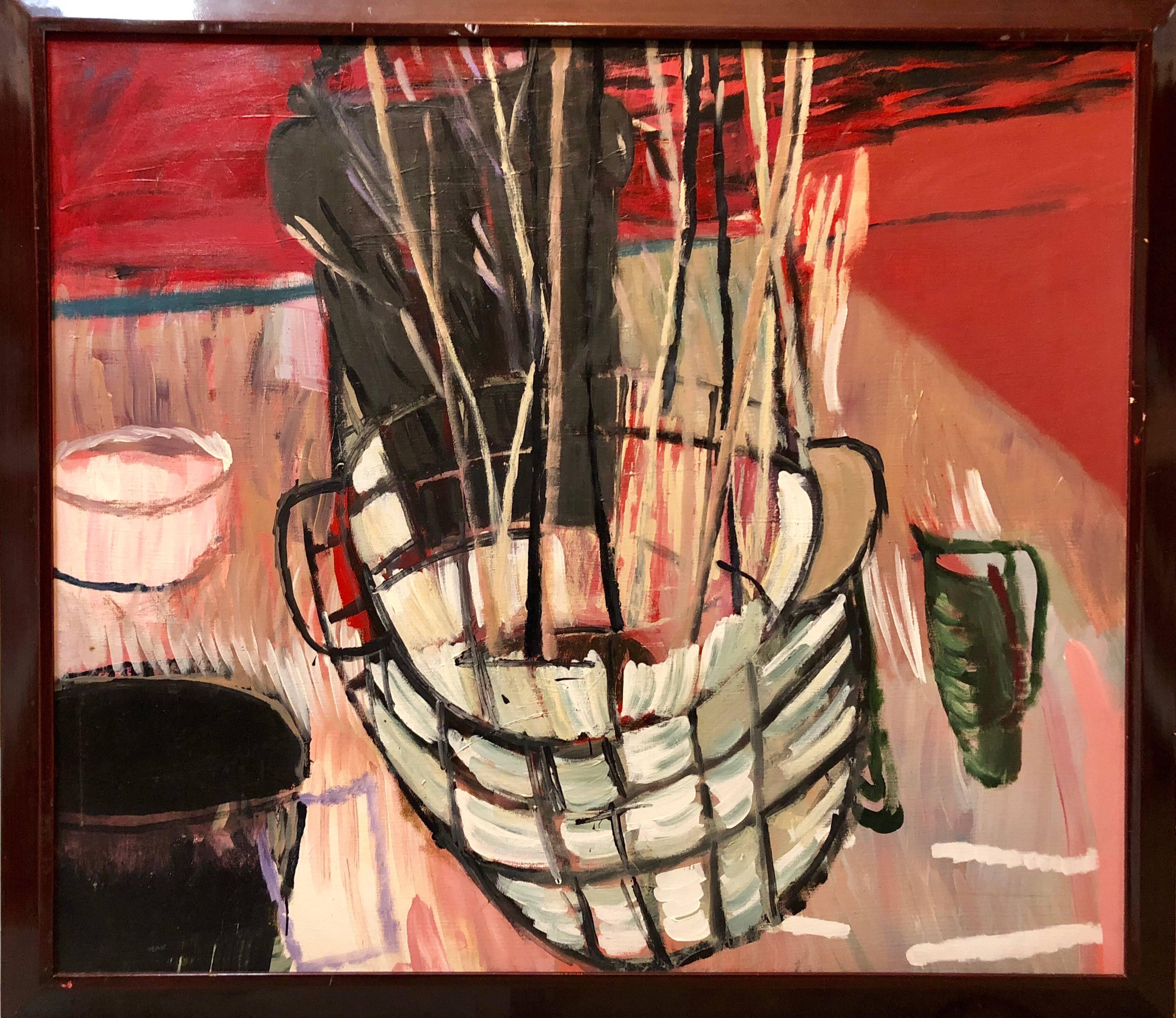 Marlene Bauer Abstract Painting - Large Modernist Figurative Abstract Oil Painting BASKET