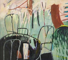 Grande peinture à l'huile abstraite figurative moderniste GARDEN